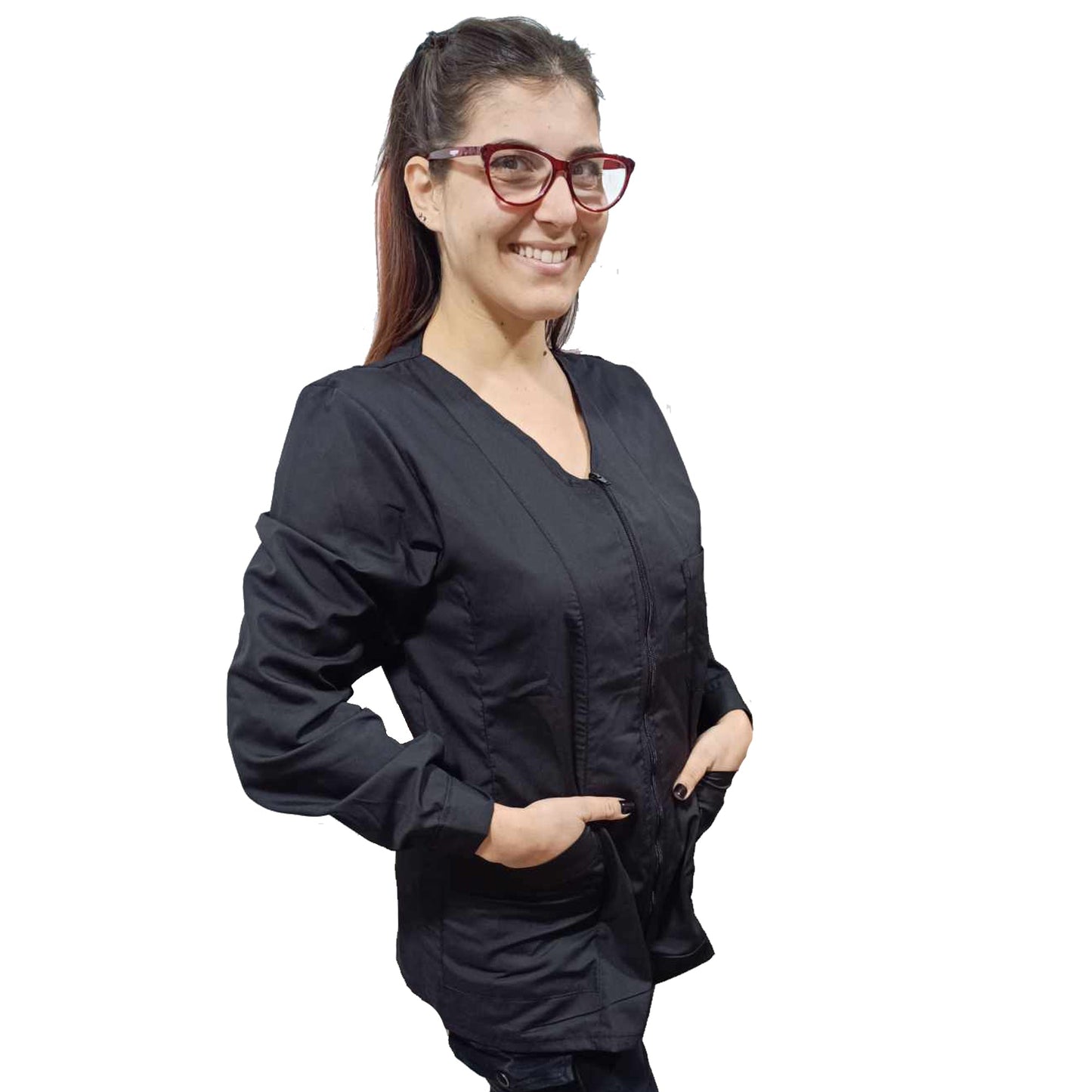 camice da lavoro donna,Casacca con zip nero ML cod: 10224