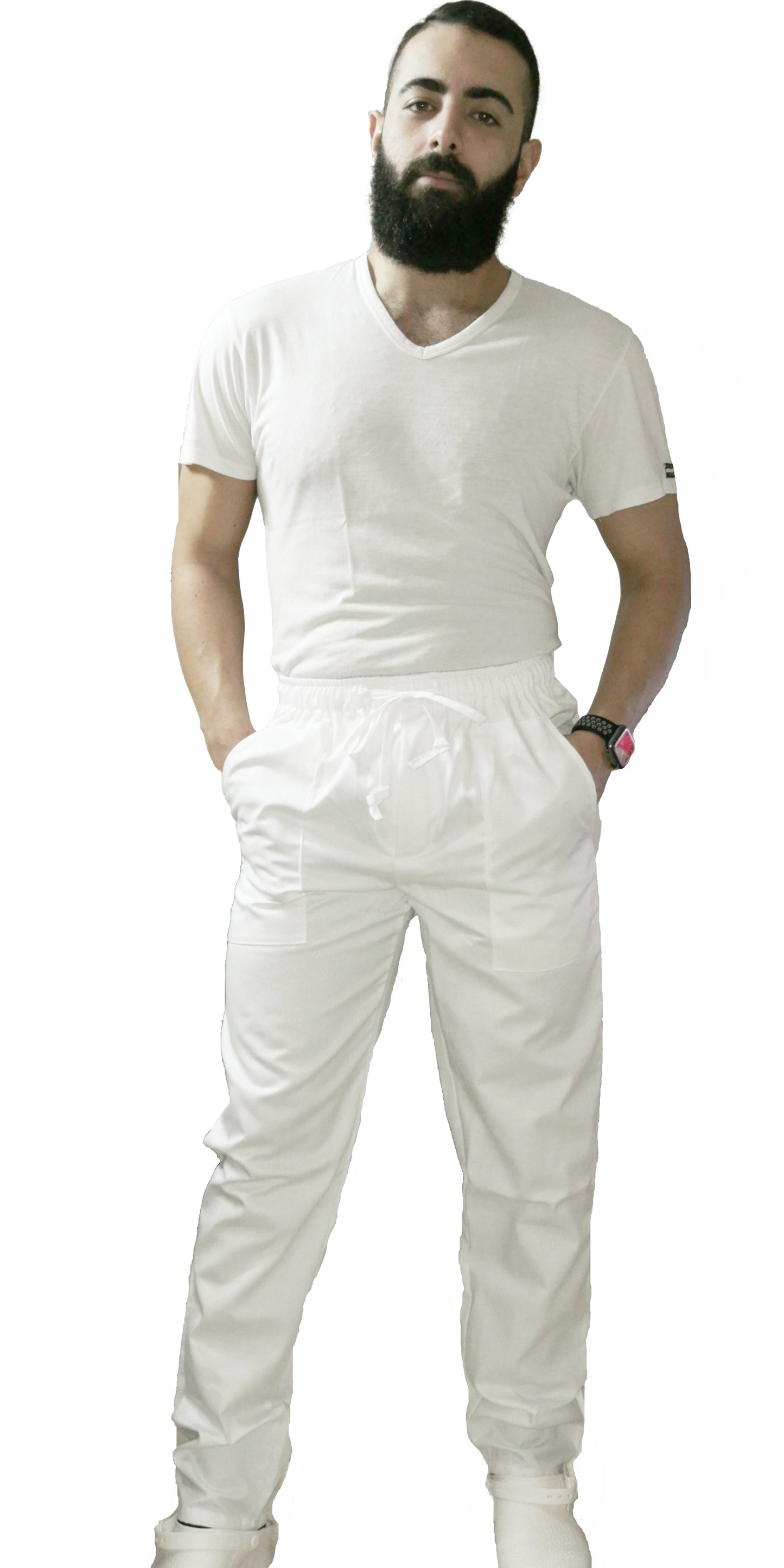 Pantaloni da lavoro ,bianchi "regular-fit" UNISEX cod:7807
