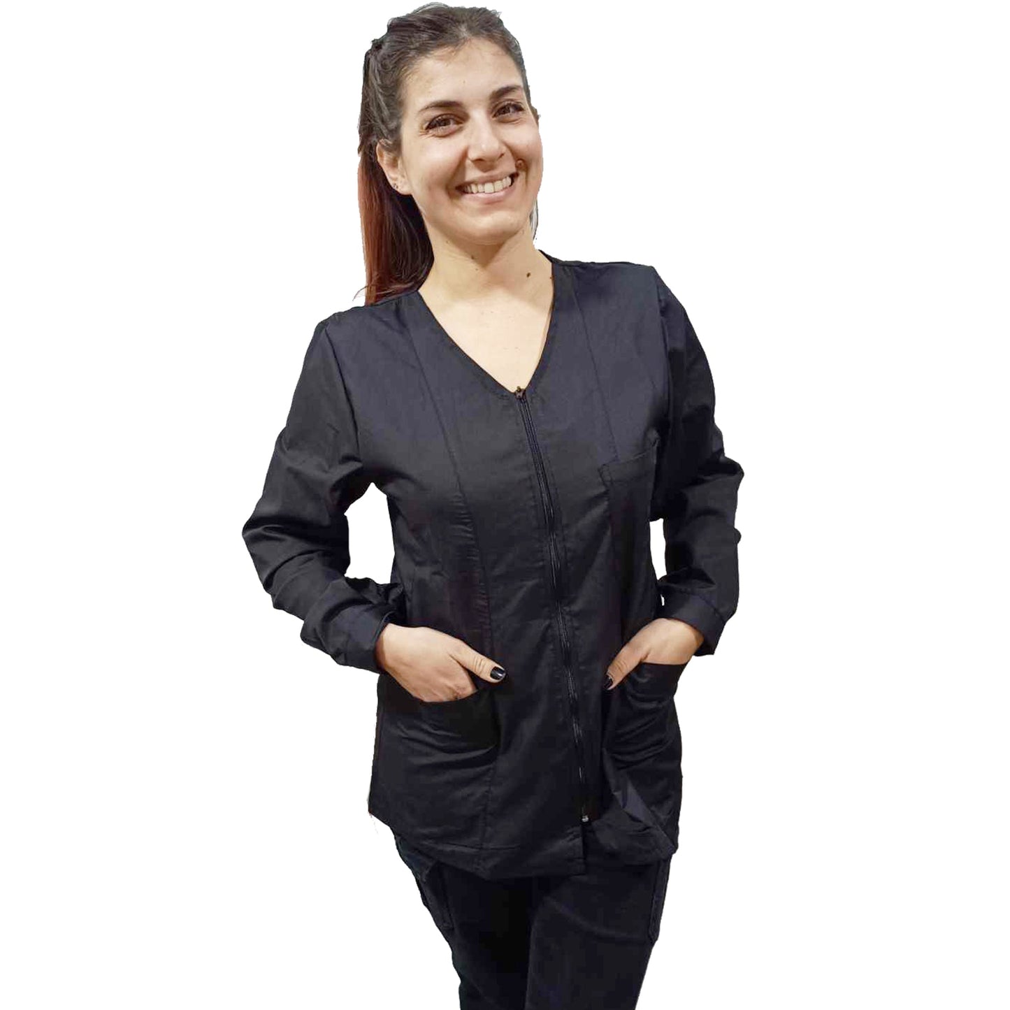 camice da lavoro donna,Casacca con zip nero ML cod: 10224