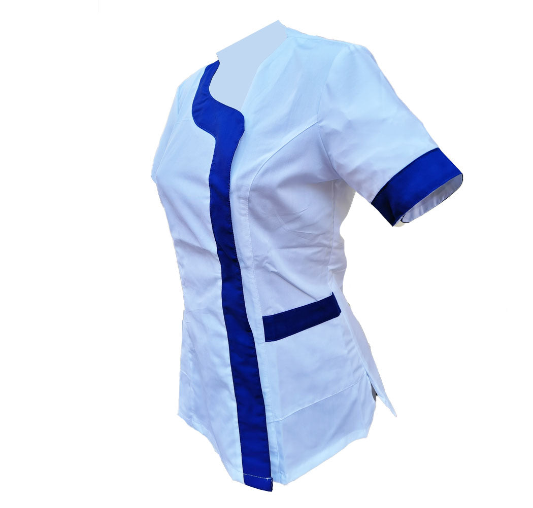 Camice da lavoro,casacca donna Modello beauty Bianco inserto blu Cod: 290721