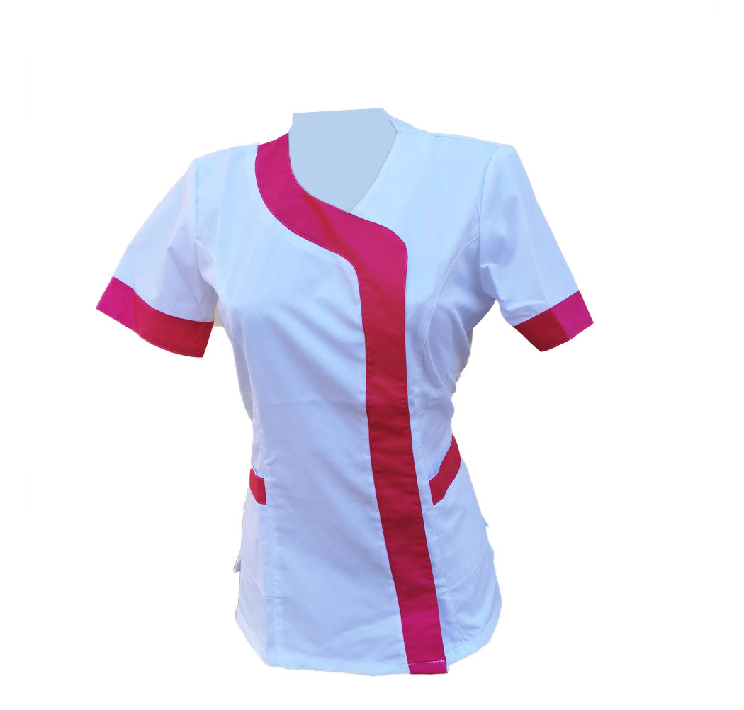 camice,casacca da lavoro donna,mod. beauty bianco inserto fuchsia Cod:290725