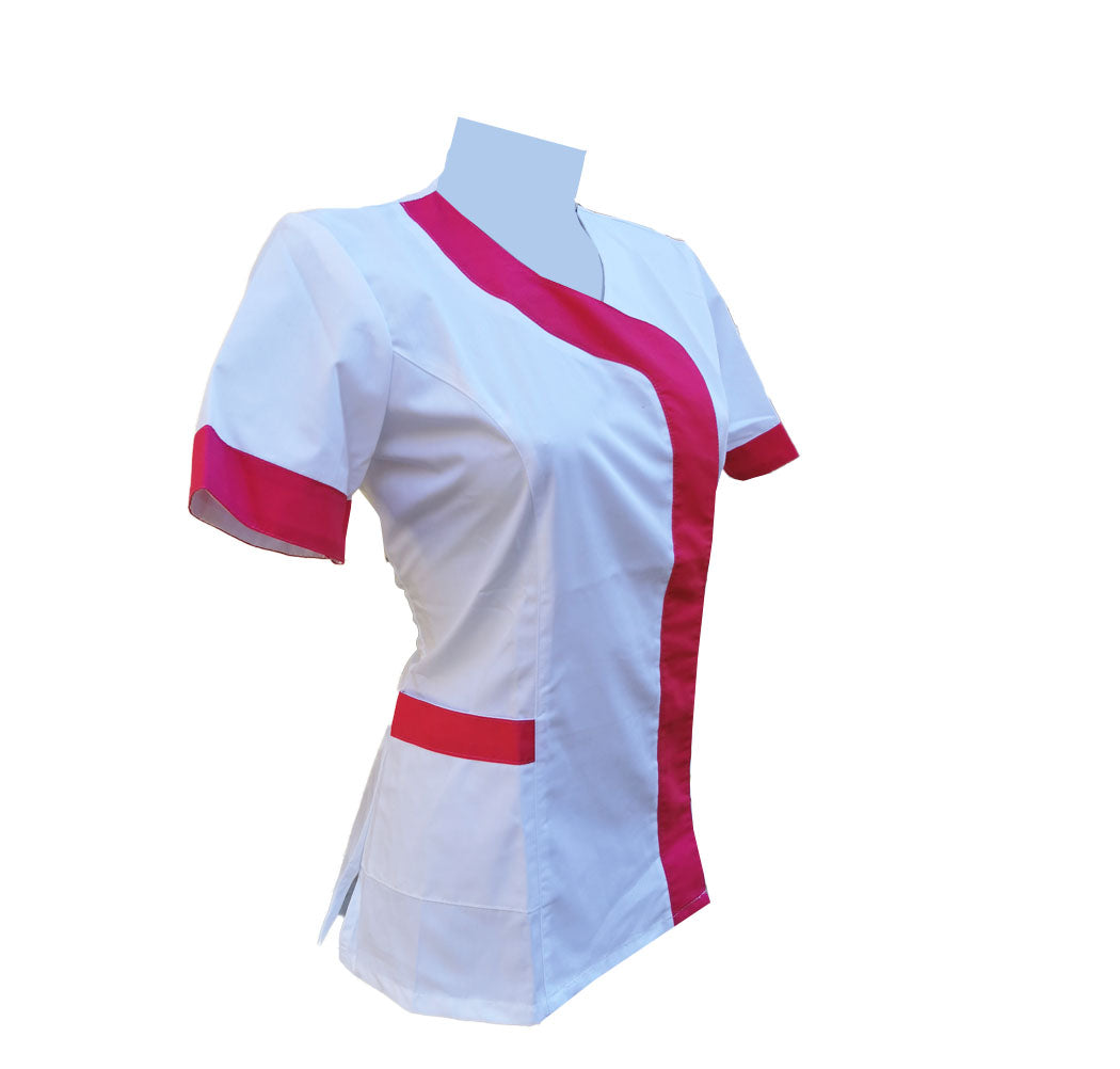 camice,casacca da lavoro donna,mod. beauty bianco inserto fuchsia Cod:290725