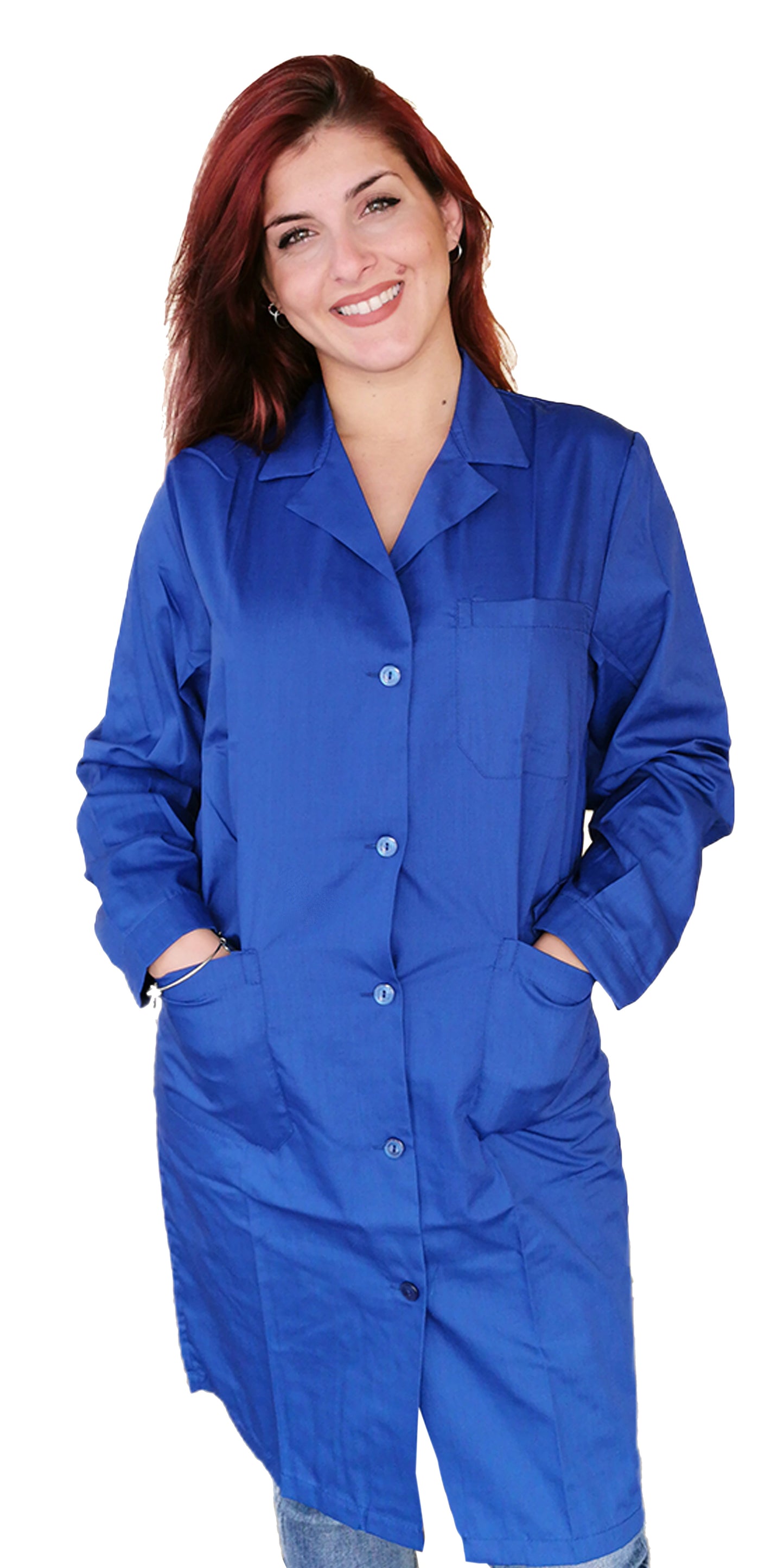 camice da lavoro donna,ml lungo "blu royal" Cod:7104