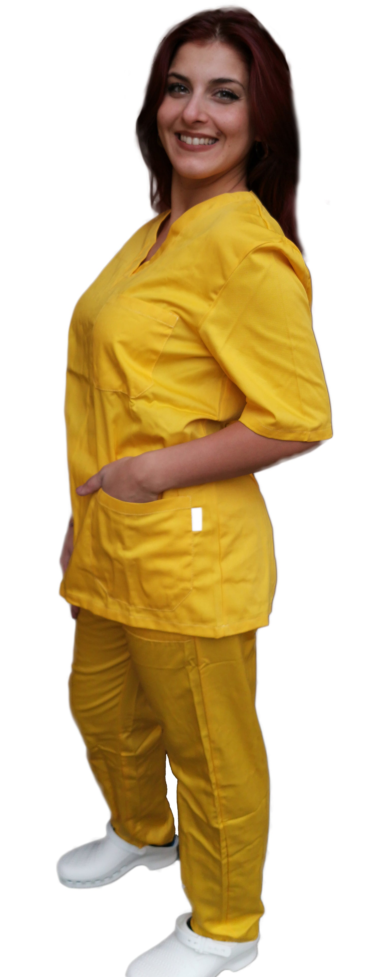 Divisa da lavoro,completa,unisex,collo V "giallo" cod: 1512