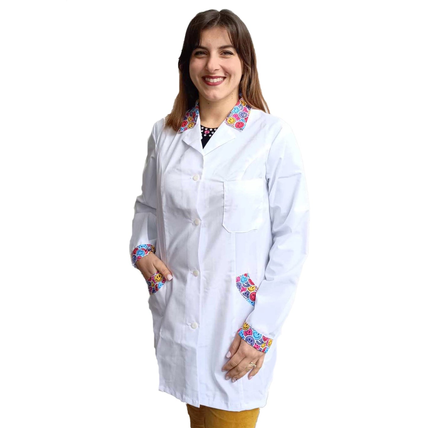 Camice da lavoro donna,casacca slim, "bianco inserto smile" cod: 1313