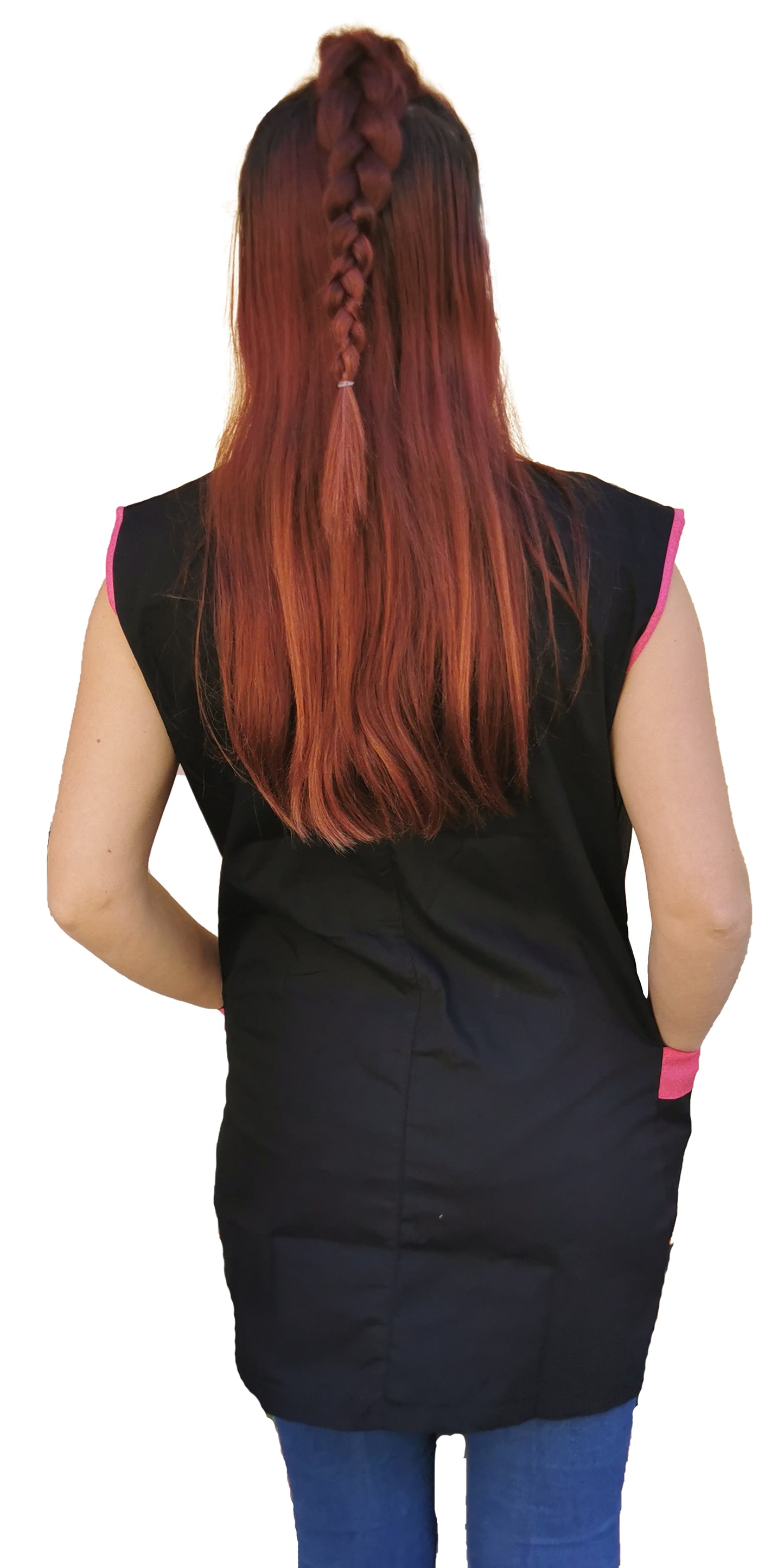 Casacca da lavoro,camice giromanica corto bottoni col. "NERO profilo fuchsia" cod: 1509