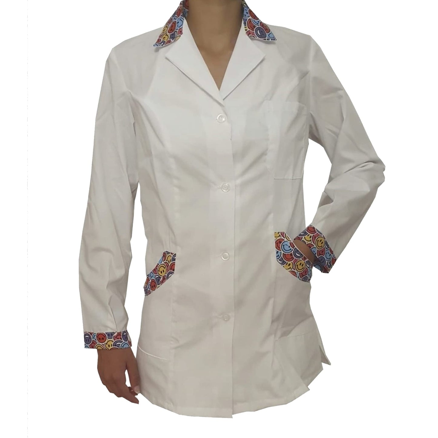 Camice da lavoro donna,casacca slim, "bianco inserto smile" cod: 1313