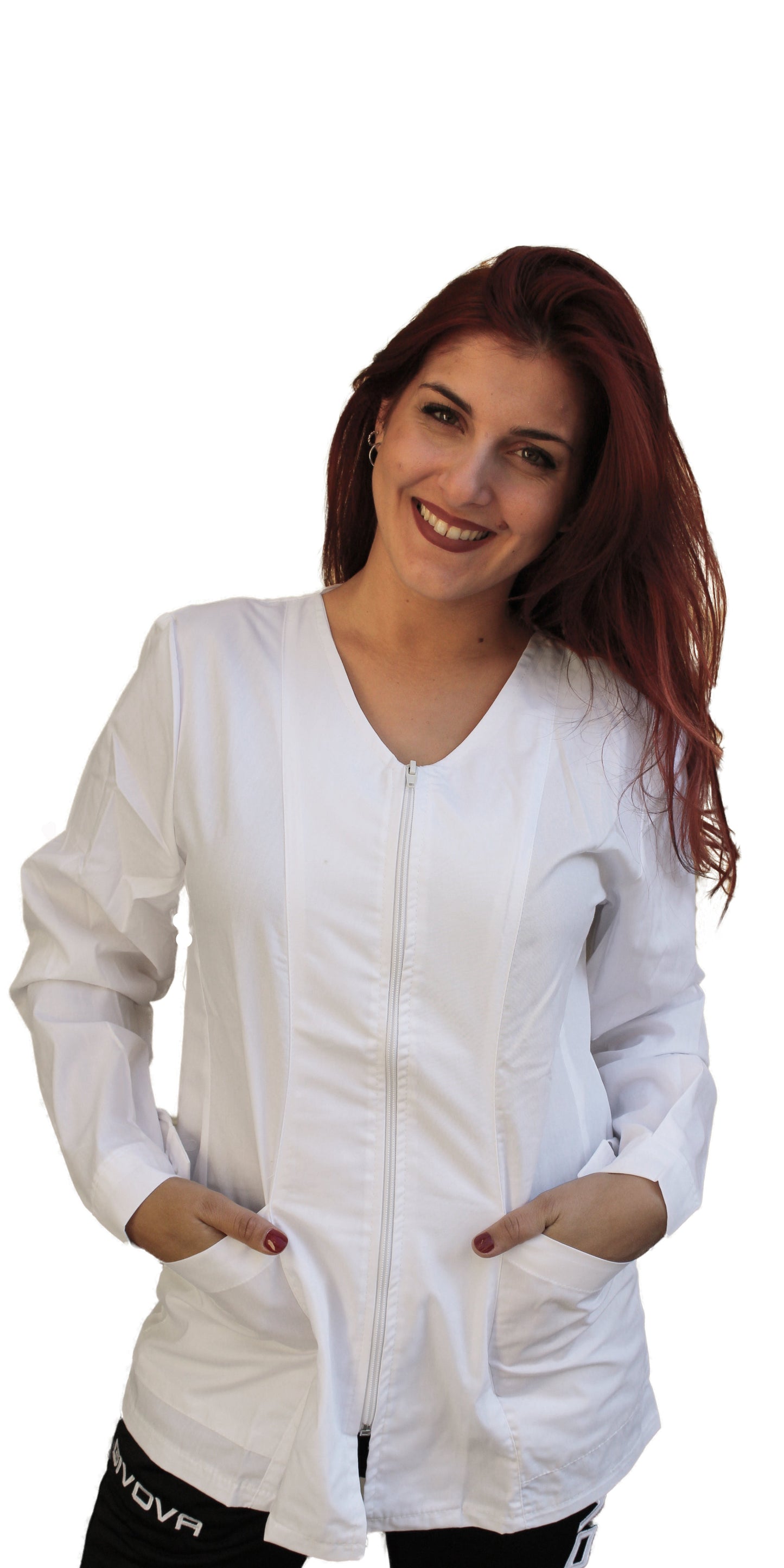 Camice da lavoro,casacca zip bianco Manica lunga Cod:1706