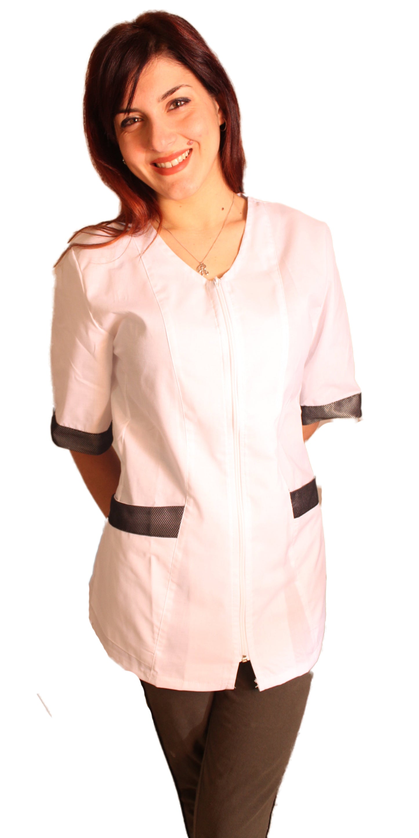 Camice da lavoro,casacca zip bianco MM con inserto nero Cod: 2707