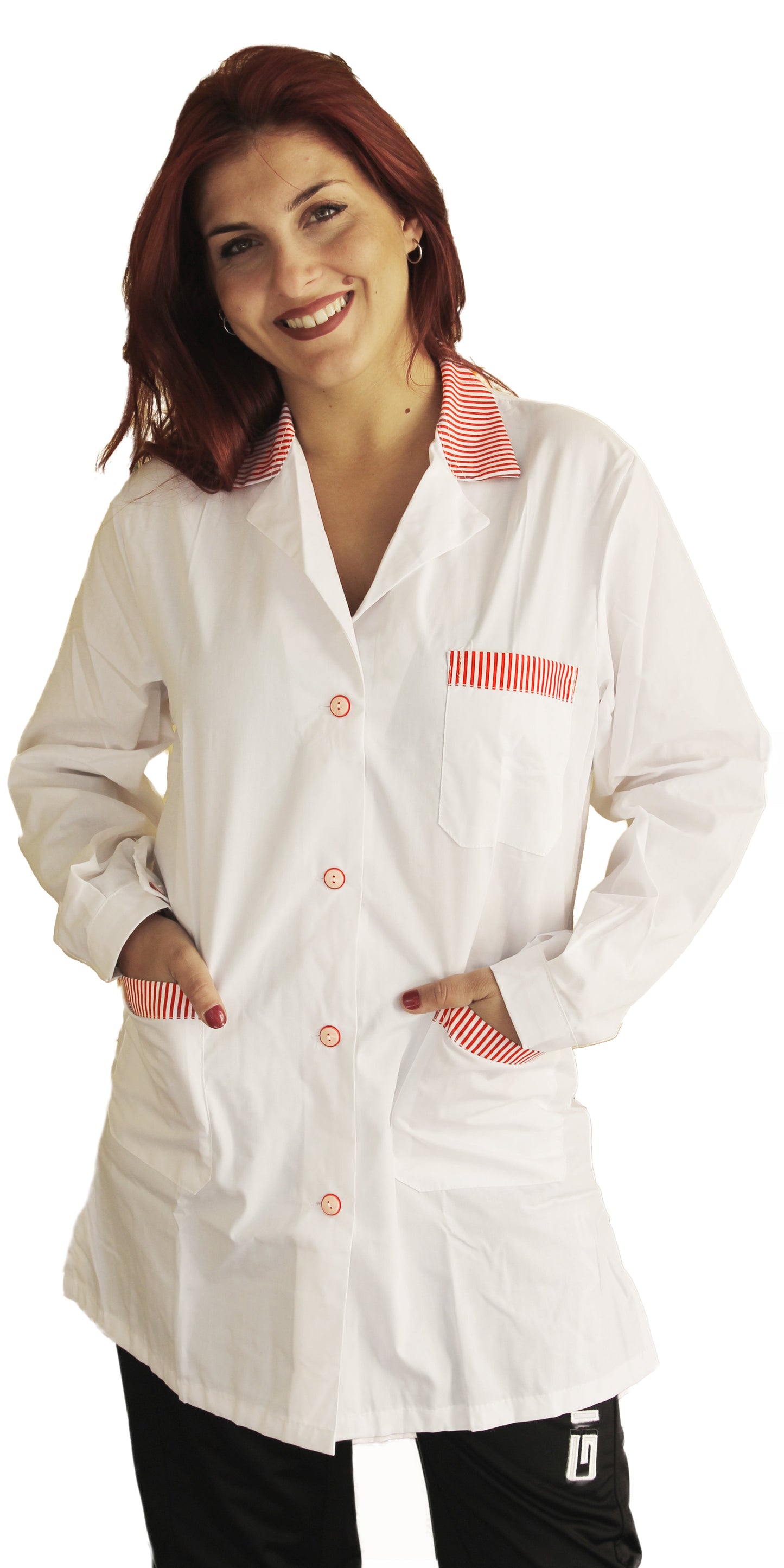 camice da lavoro,casacca donna bianco profilo rosso ML corto cod: 7234