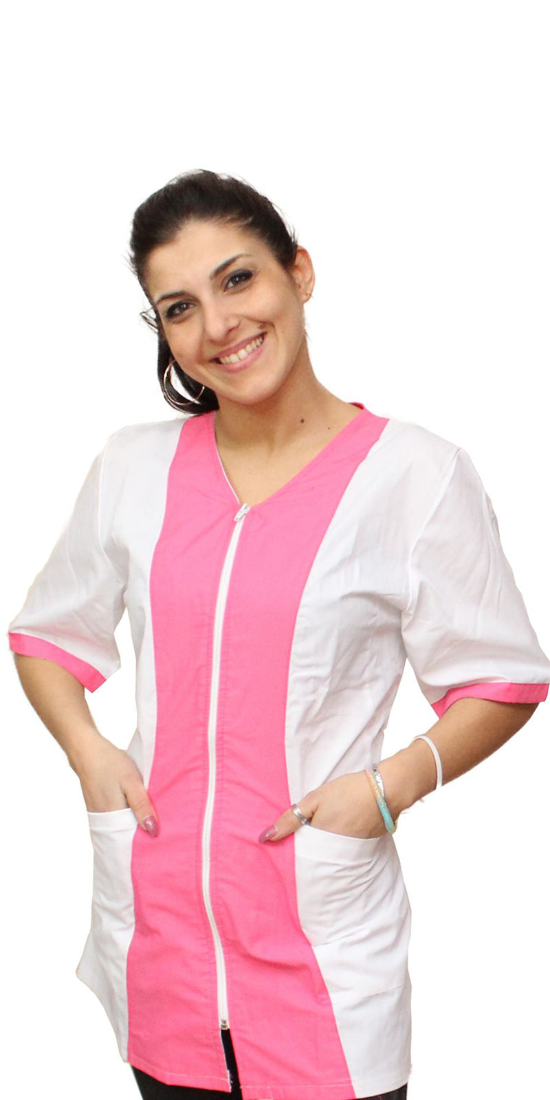 Camice da lavoro,casacca zip bicolore MM "fuchsia" Cod: 2506