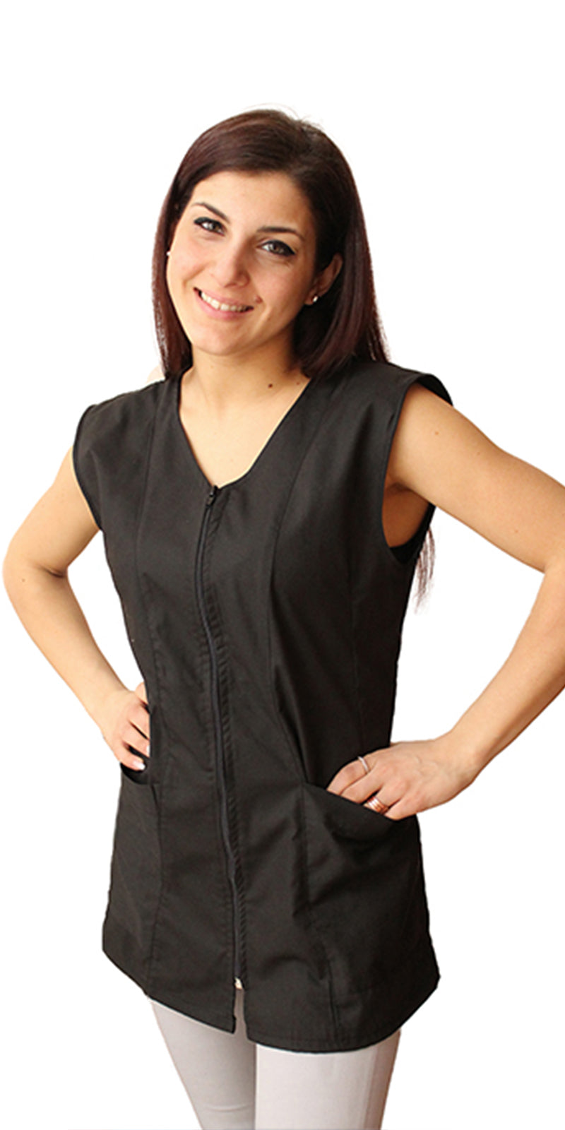 camice da lavoro donna,Casacca giromanica ZIP "Nero" Cod: 2006