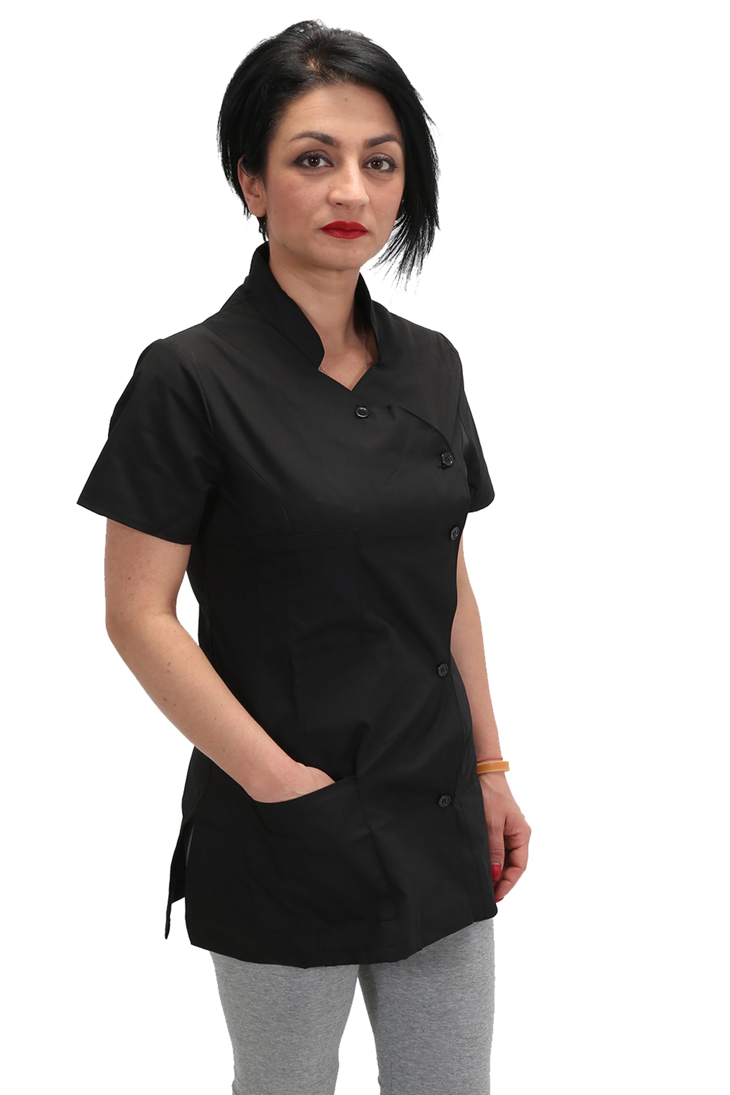Camice da lavoro donna,casacca,divisa slim nero mezza manica "mod. Londinese" COD: 6909