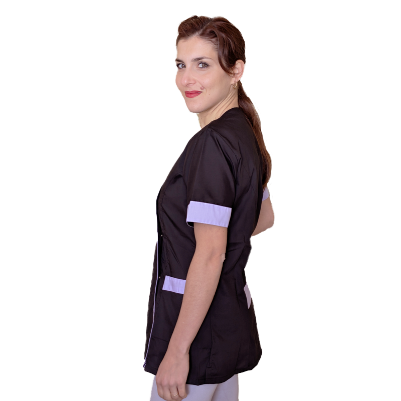 Camice,casacca da lavoro donna mod beauty, Nero inserto Lilla 2401