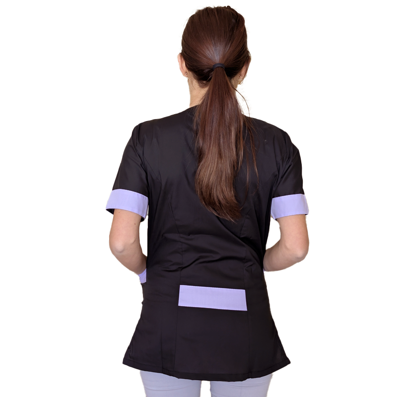 Camice,casacca da lavoro donna mod beauty, Nero inserto Lilla 2401