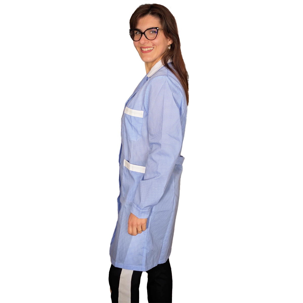 camice da lavoro donna,lungo quadretto azzurro ML cod: 200524