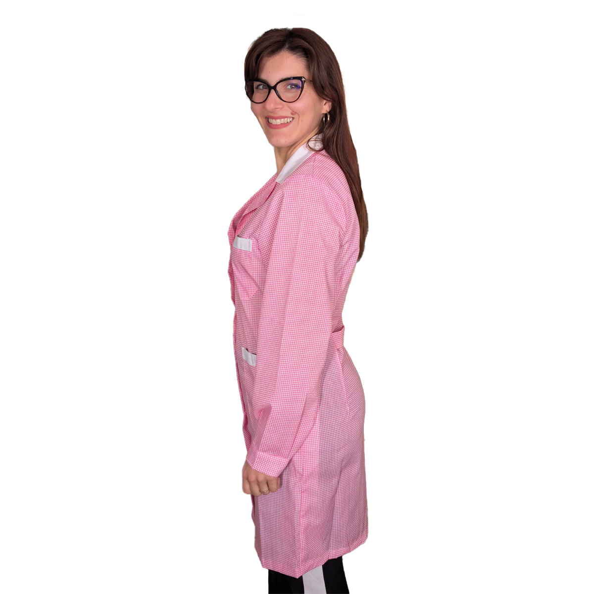 camice da lavoro, lungo quadretto rosa ML cod:7456