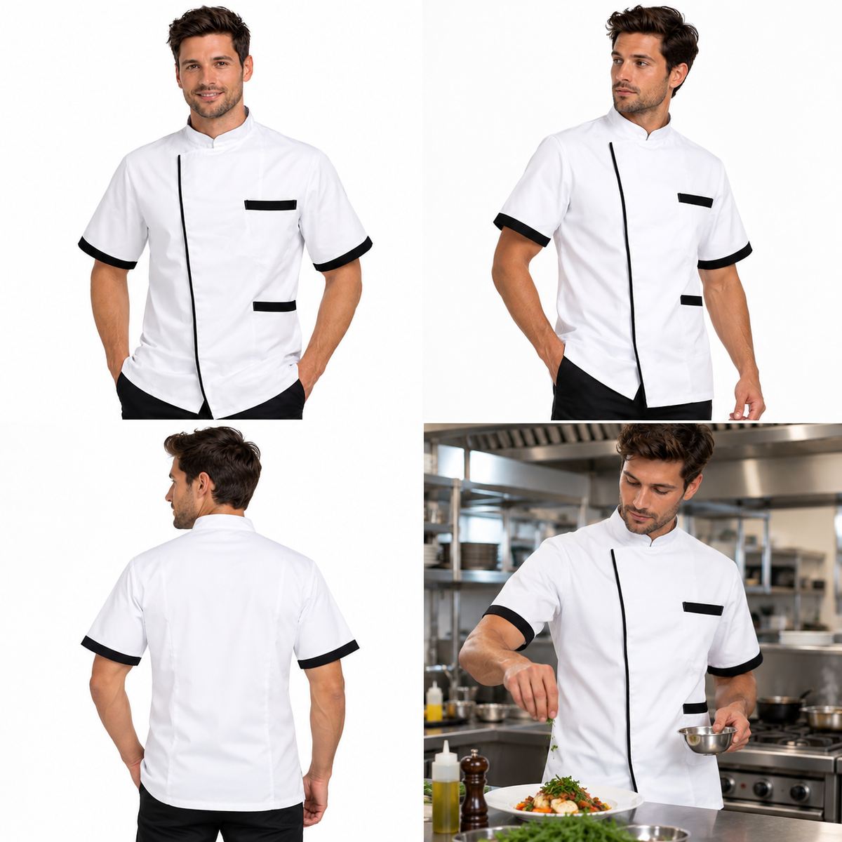 Giacca da chef bianco-nero a manica corta Made in Italy | COD. 78521