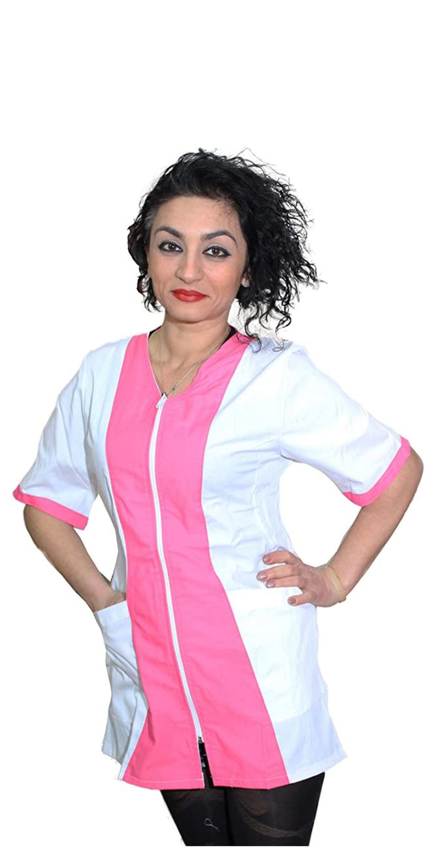 Camice da lavoro,casacca zip bicolore MM "fuchsia" Cod: 2506
