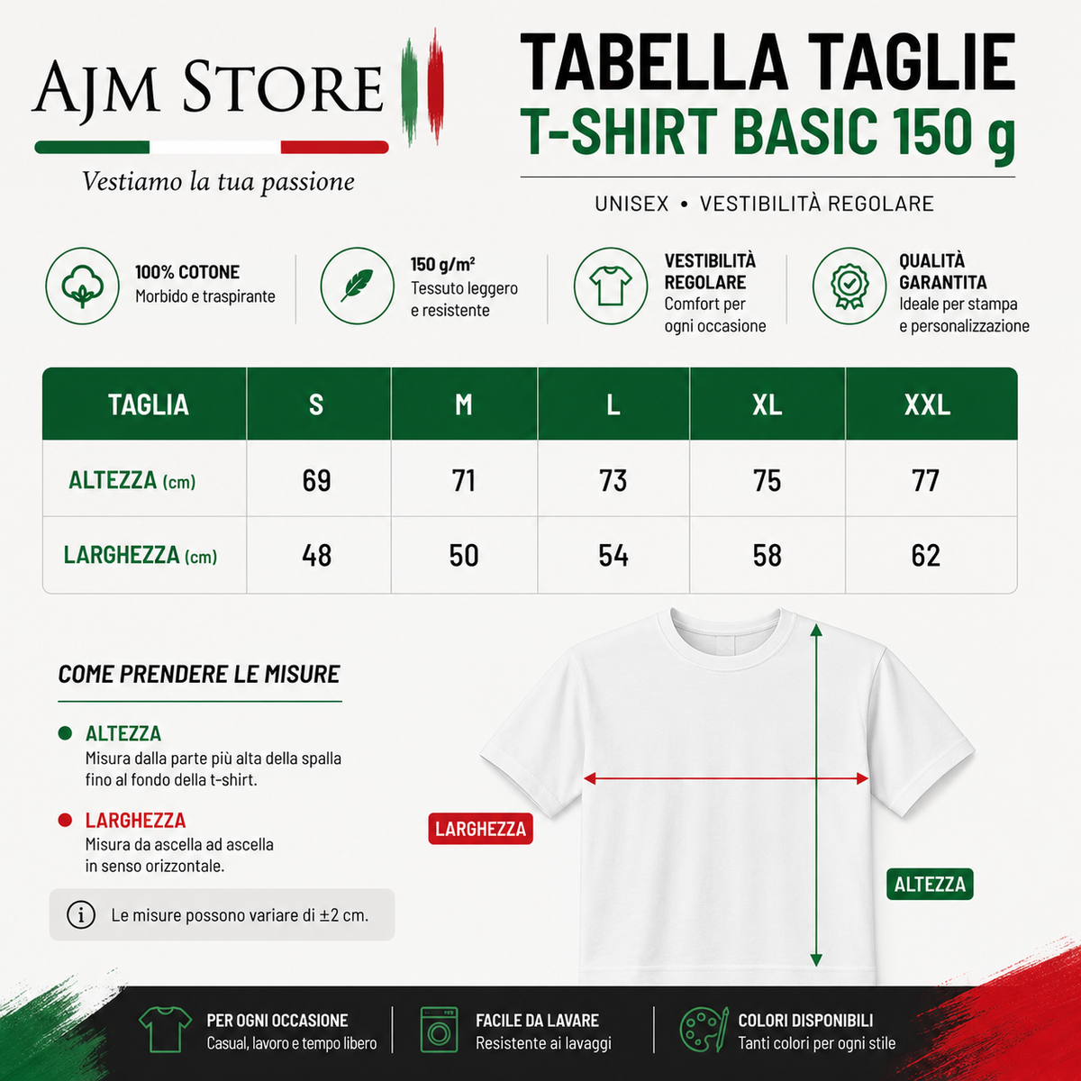 T-Shirt Unisex 100% Cotone 150gr Vari Colori cod. 786 β Made in Italy