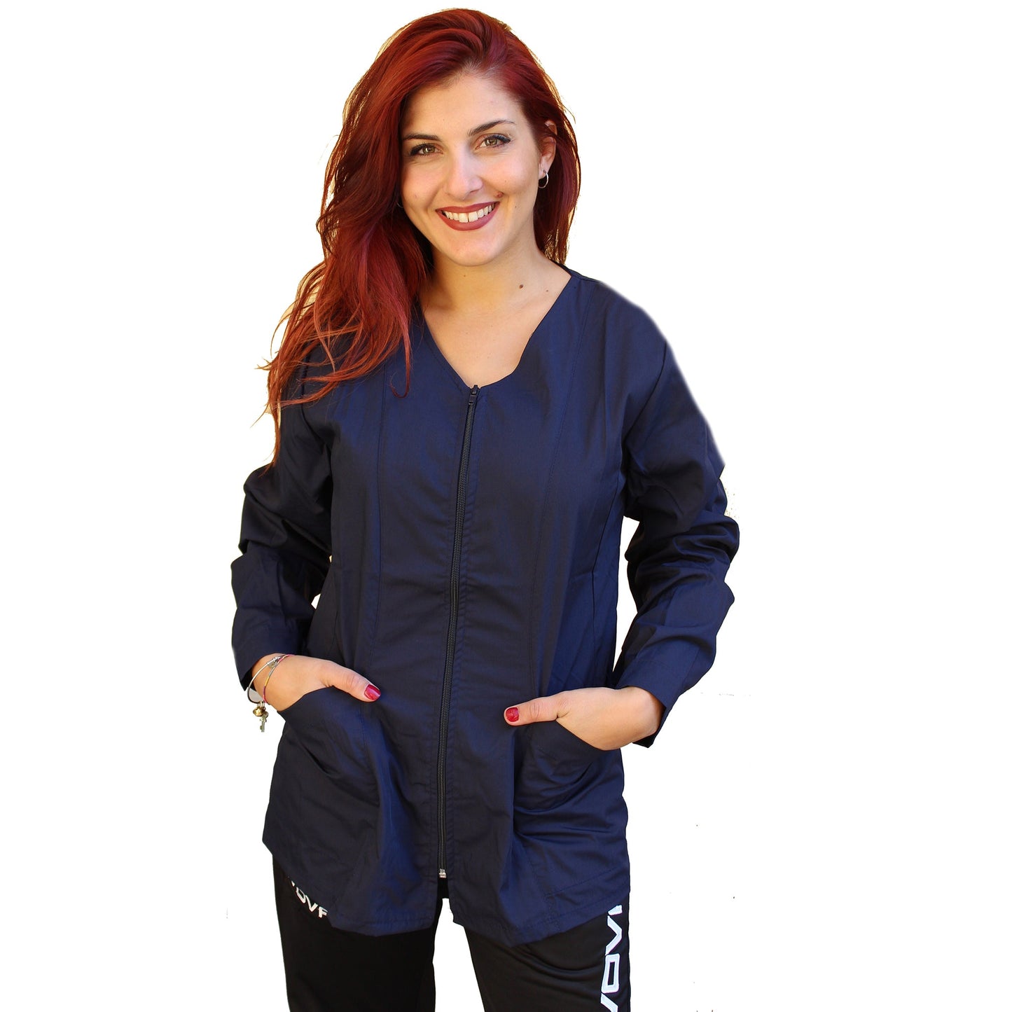 Camice da lavoro,casacca zip Manica lunga "Blu scuro" Cod: 1806
