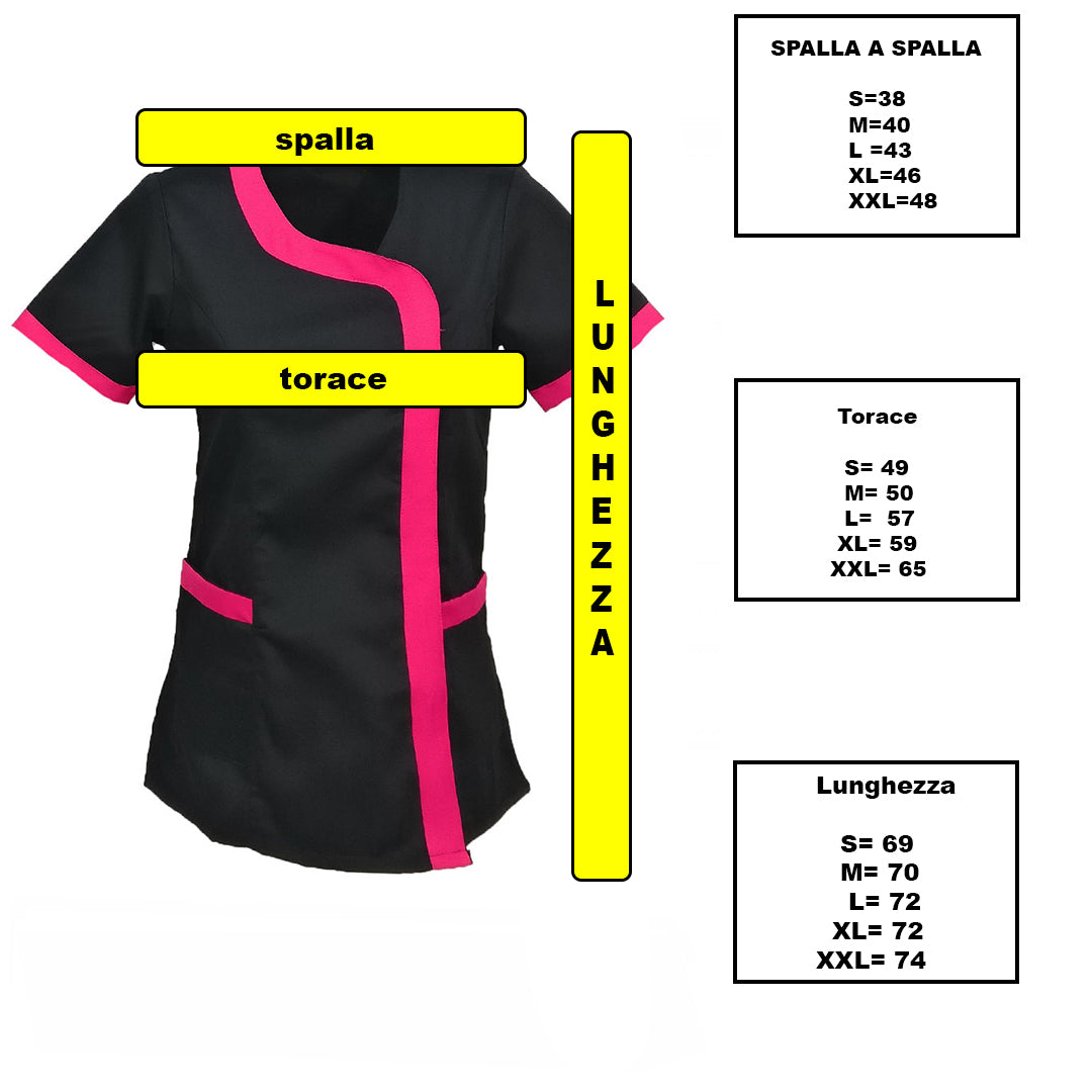 Camice,casacca da lavoro donna mod beauty, Nero inserto fuchsia Cod: 290720