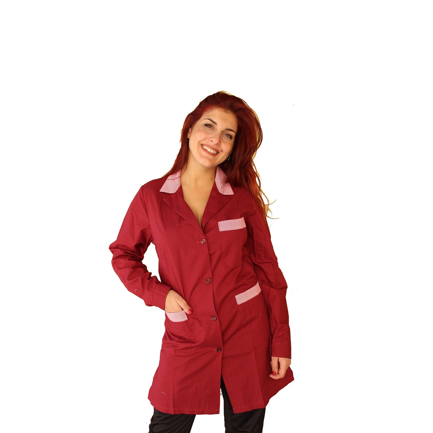 camice da lavoro donna ml "bordeaux" con profilo cod: 6916