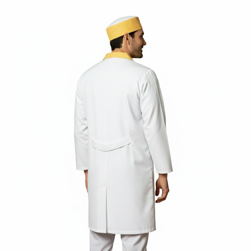 Camice da lavoro uomo, bianco con profilo colorato "giallo", cod:7969