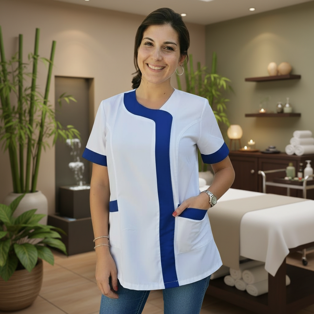Camice da lavoro,casacca donna Modello beauty Bianco inserto blu Cod: 290721