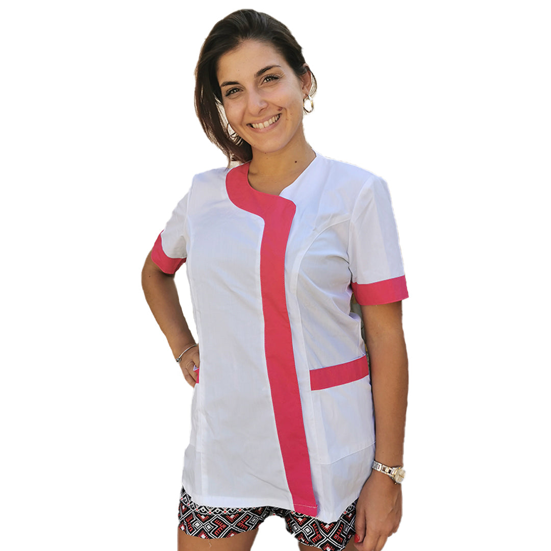 camice,casacca da lavoro donna,mod. beauty bianco inserto fuchsia Cod:290725