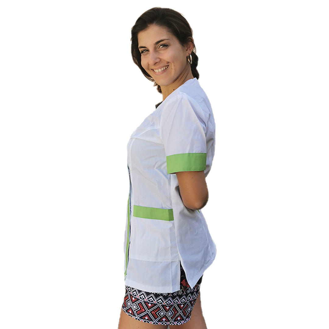 Camice,casacca da lavoro donna, Modello beauty, Bianco inserto verde Cod: 290722