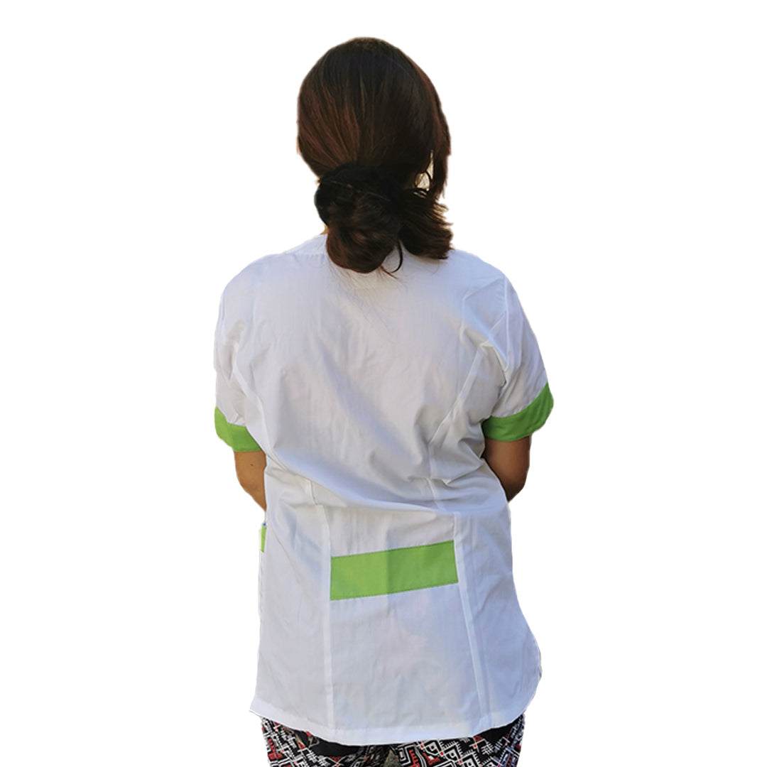 Camice,casacca da lavoro donna, Modello beauty, Bianco inserto verde Cod: 290722