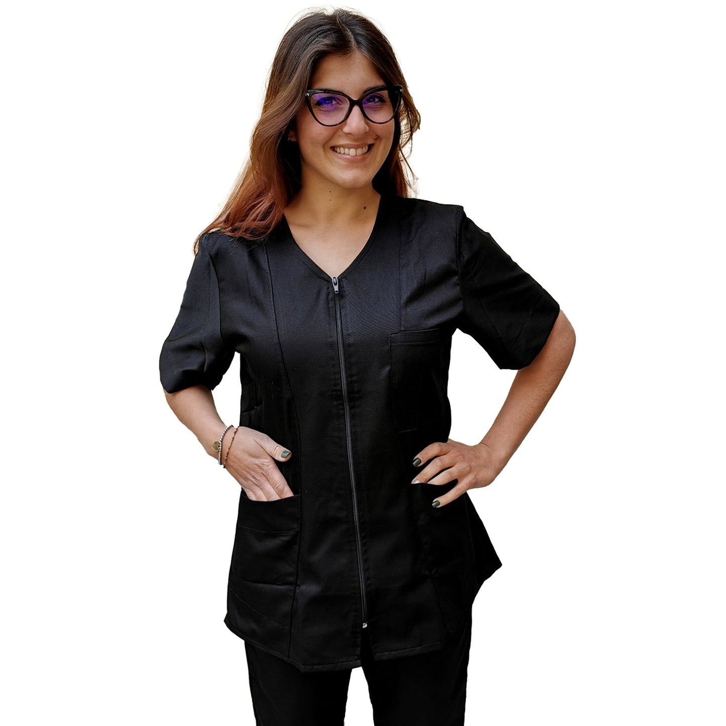 Divisa da lavoro donna,con zip "NERO" cod: 0305
