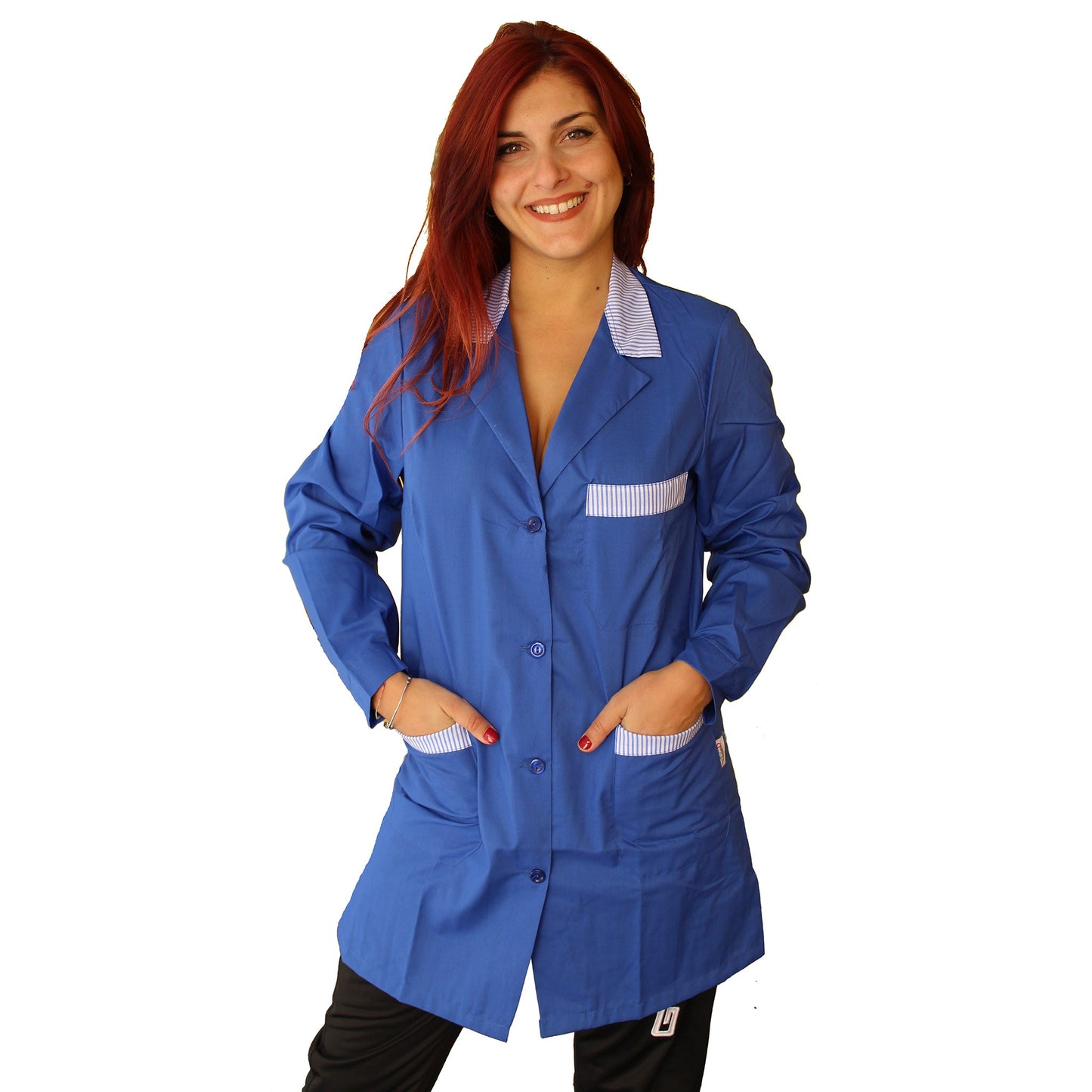 camice da lavoro,casacca donna corto ml "blu royal" con profilo cod: 6923