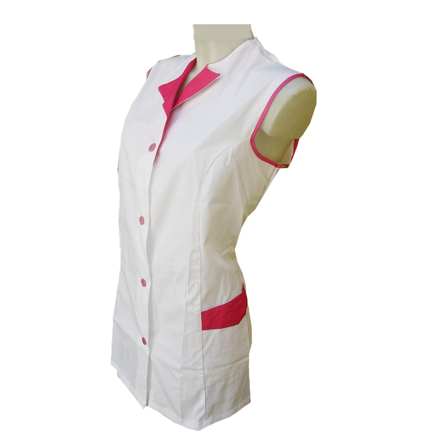 Casacca,camice da lavoro giromanica, bianco inserto "fuchsia" Cod:7036