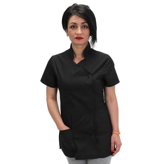 Camice da lavoro donna,casacca,divisa slim nero mezza manica "mod. Londinese" COD: 6909
