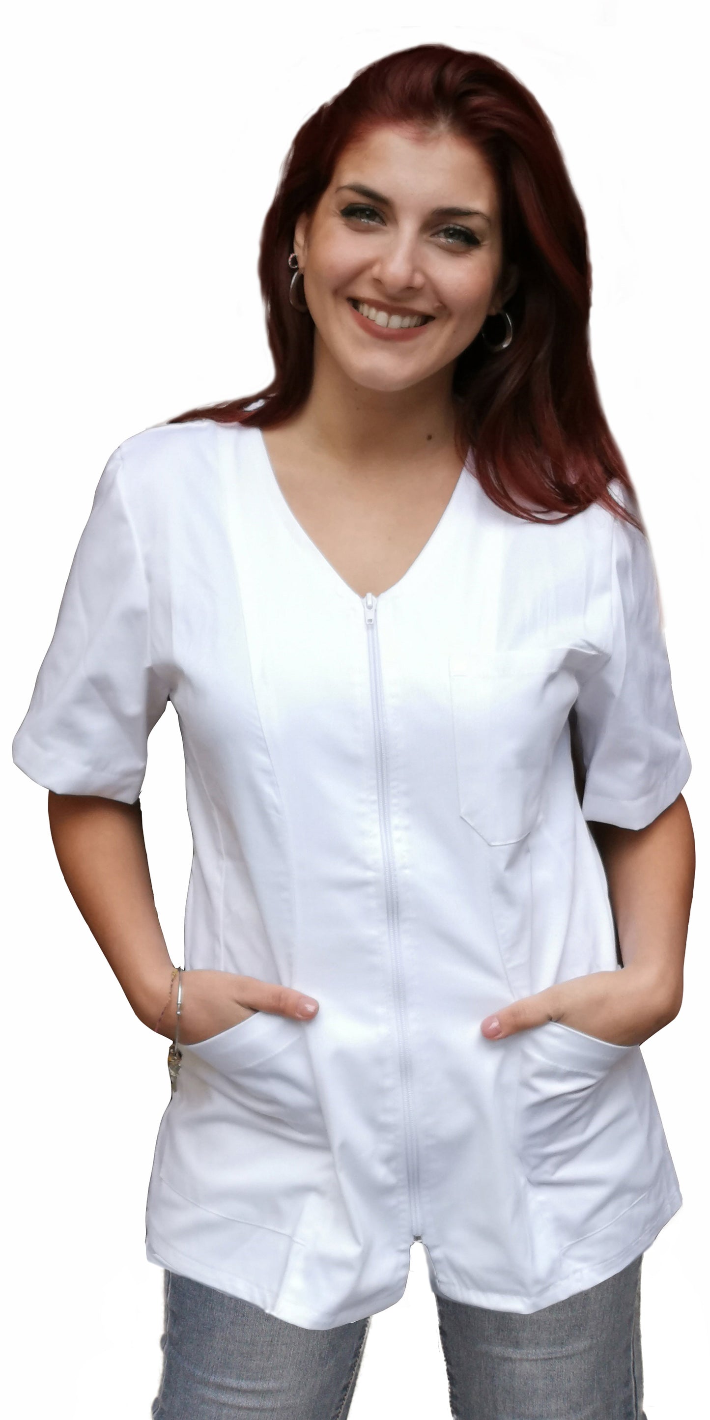 Camice da lavoro,casacca con zip bianco MM cod: 7043
