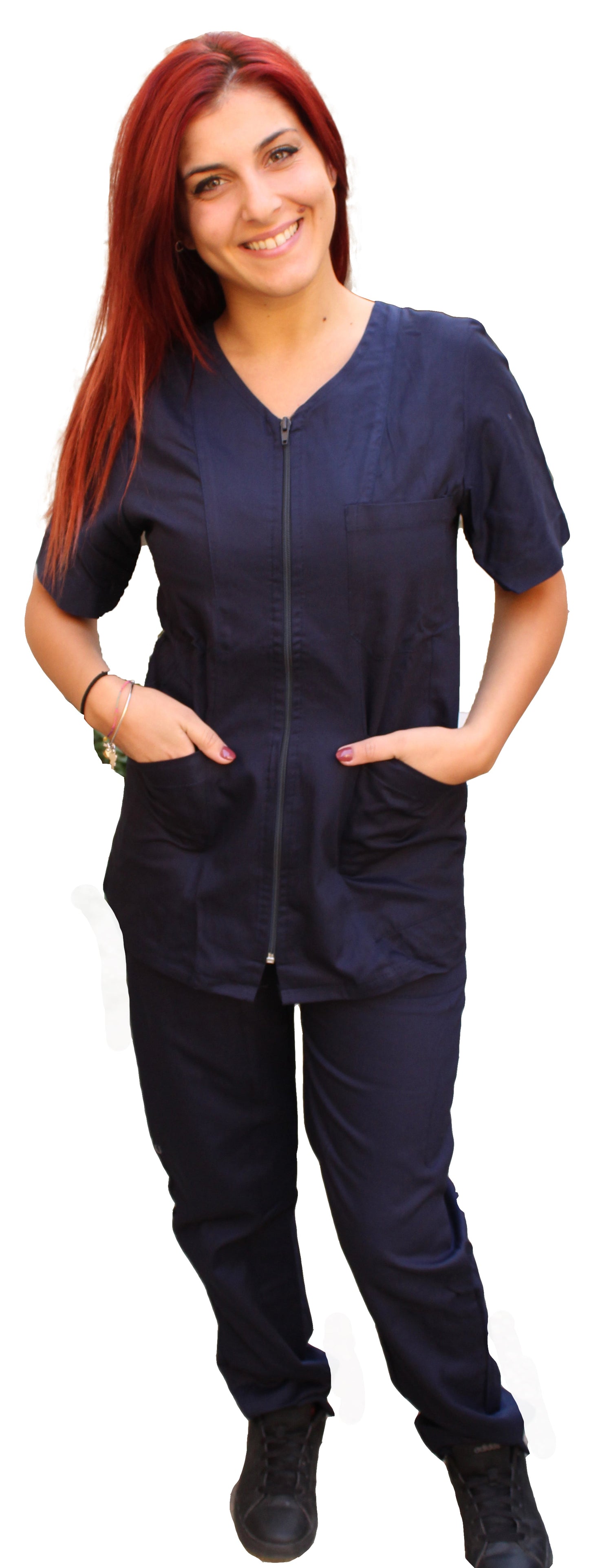 Divisa da lavoro donna con cerniera blu scuro codice 1612