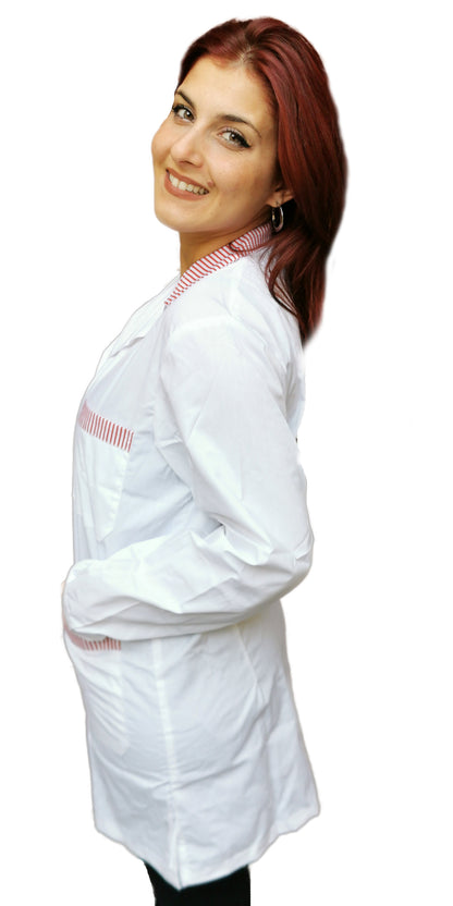 camice da lavoro,casacca donna bianco profilo rosso ML corto cod: 7234