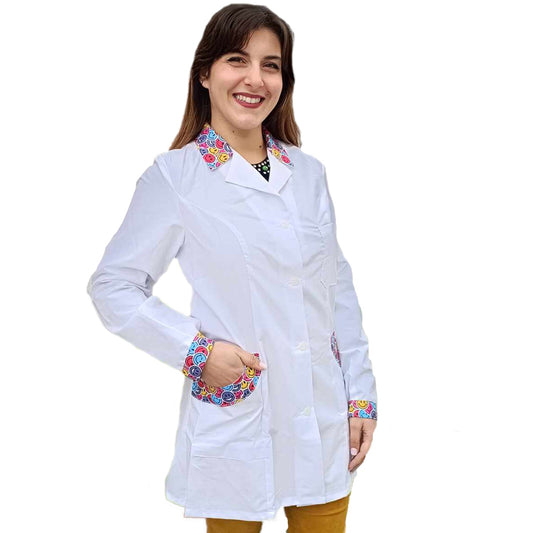 Camice da lavoro donna,casacca slim, "bianco inserto smile" cod: 1313