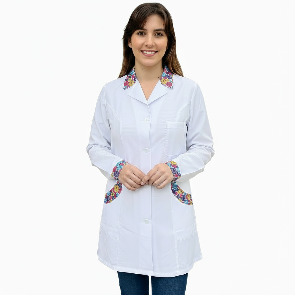 Camice da lavoro donna,casacca slim, "bianco inserto smile" cod: 1313
