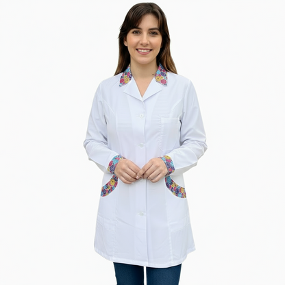 Camice da lavoro donna,casacca slim, "bianco inserto smile" cod: 1313