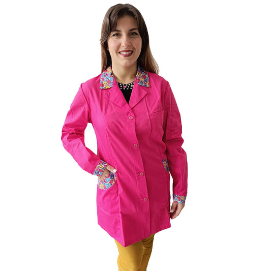 Camice da lavoro donna,casacca slim, "fuchsia inserto smile" cod: 13121