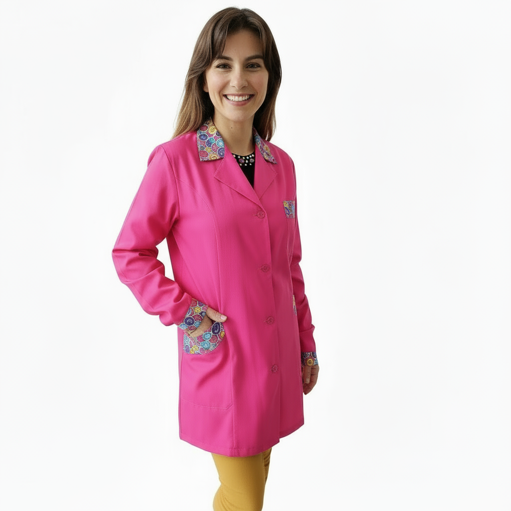 Camice da lavoro donna,casacca slim, "fuchsia inserto smile" cod: 13121