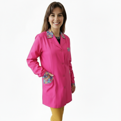 Camice da lavoro donna,casacca slim, "fuchsia inserto smile" cod: 13121