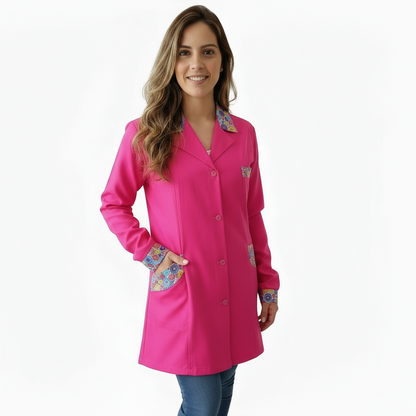 Camice da lavoro donna,casacca slim, "fuchsia inserto smile" cod: 13121