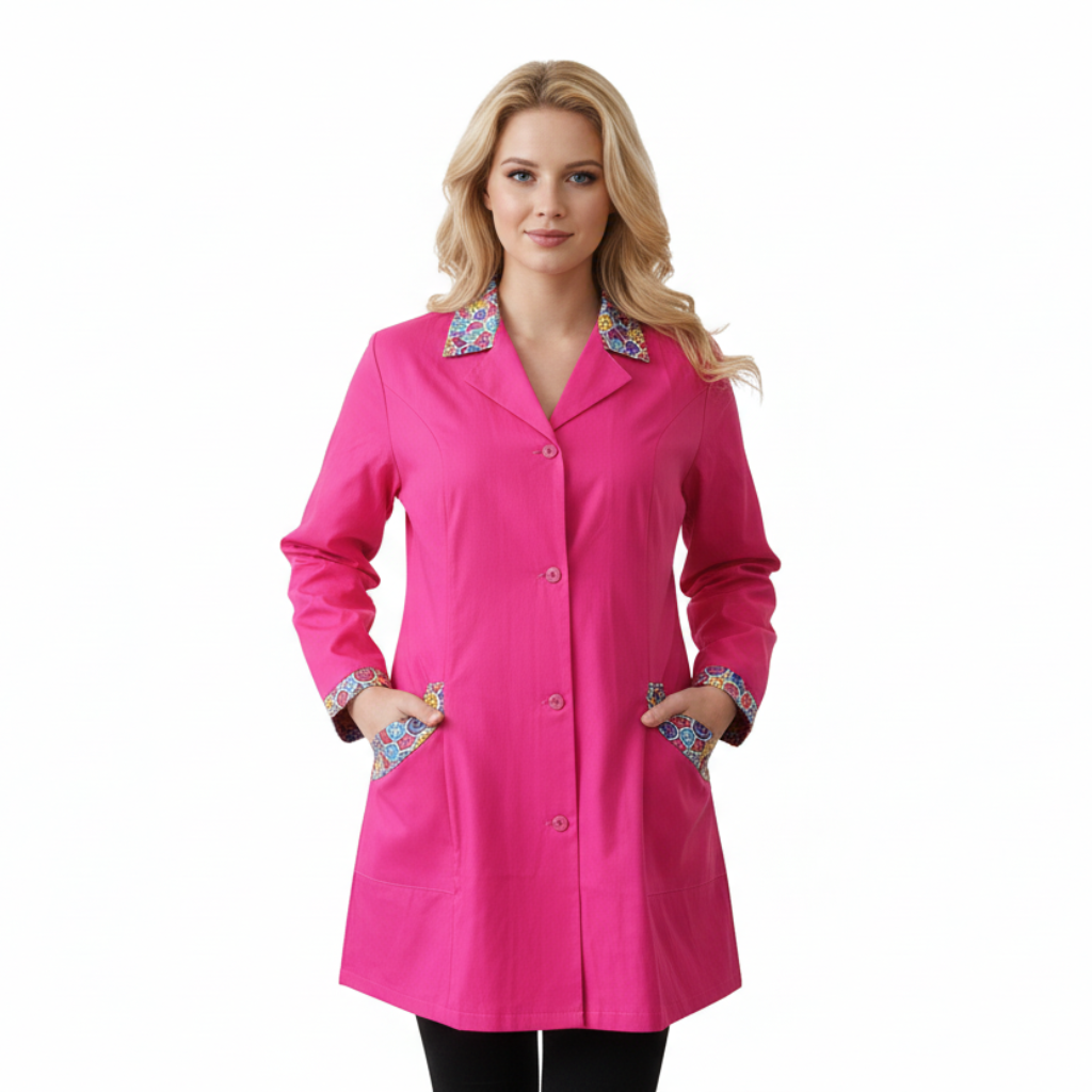 Camice da Lavoro Donna Slim Fit Fuchsia con Inserto Smile, Bottoni, Made in Italy – COD: 13121