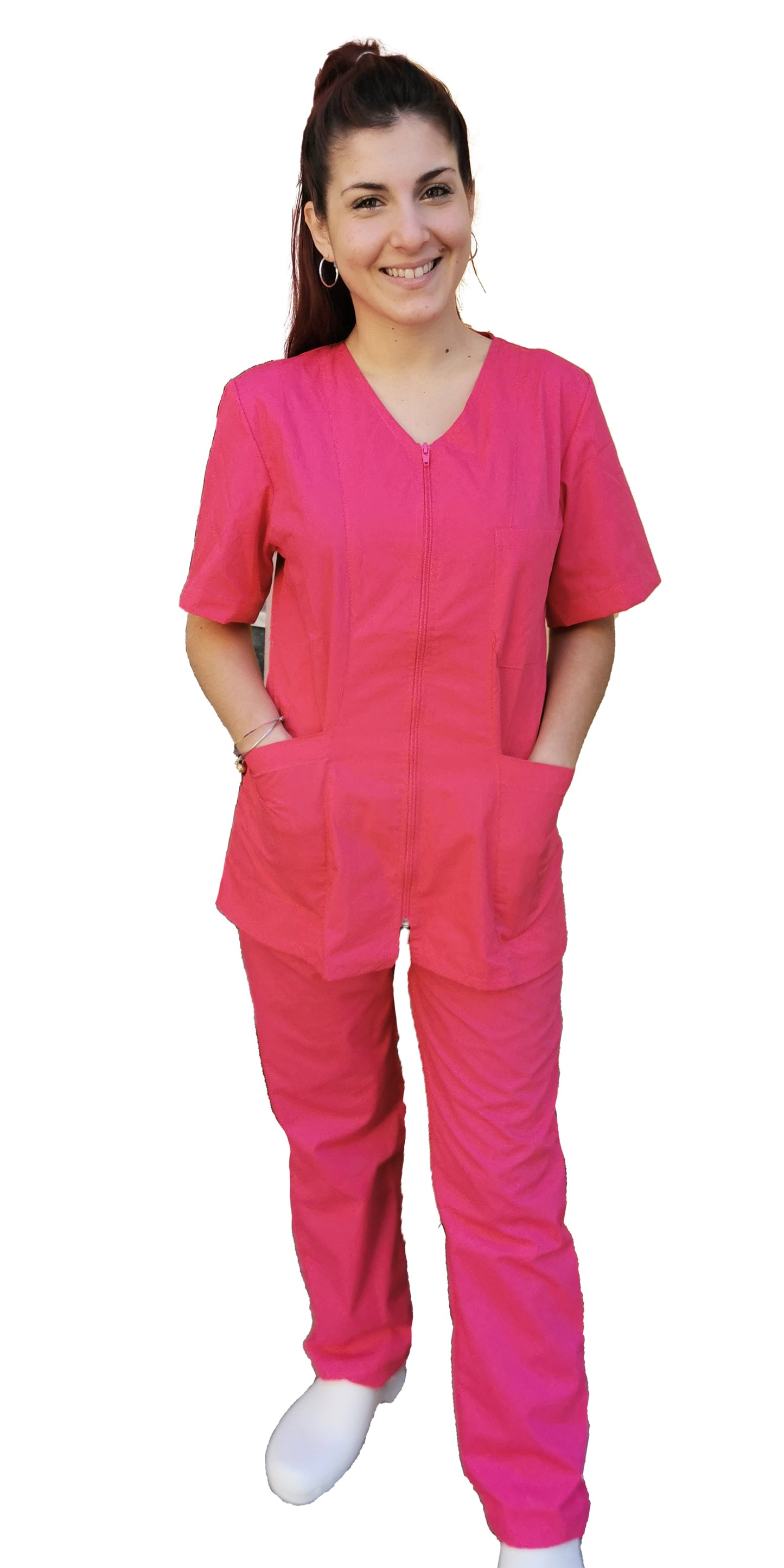 Divisa da lavoro,completa,da donna con zip "Fuchsia" cod: 1507