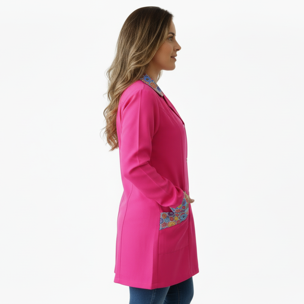 Camice da Lavoro Donna Slim Fit Fuchsia con Inserto Smile, Bottoni, Made in Italy – COD: 13121