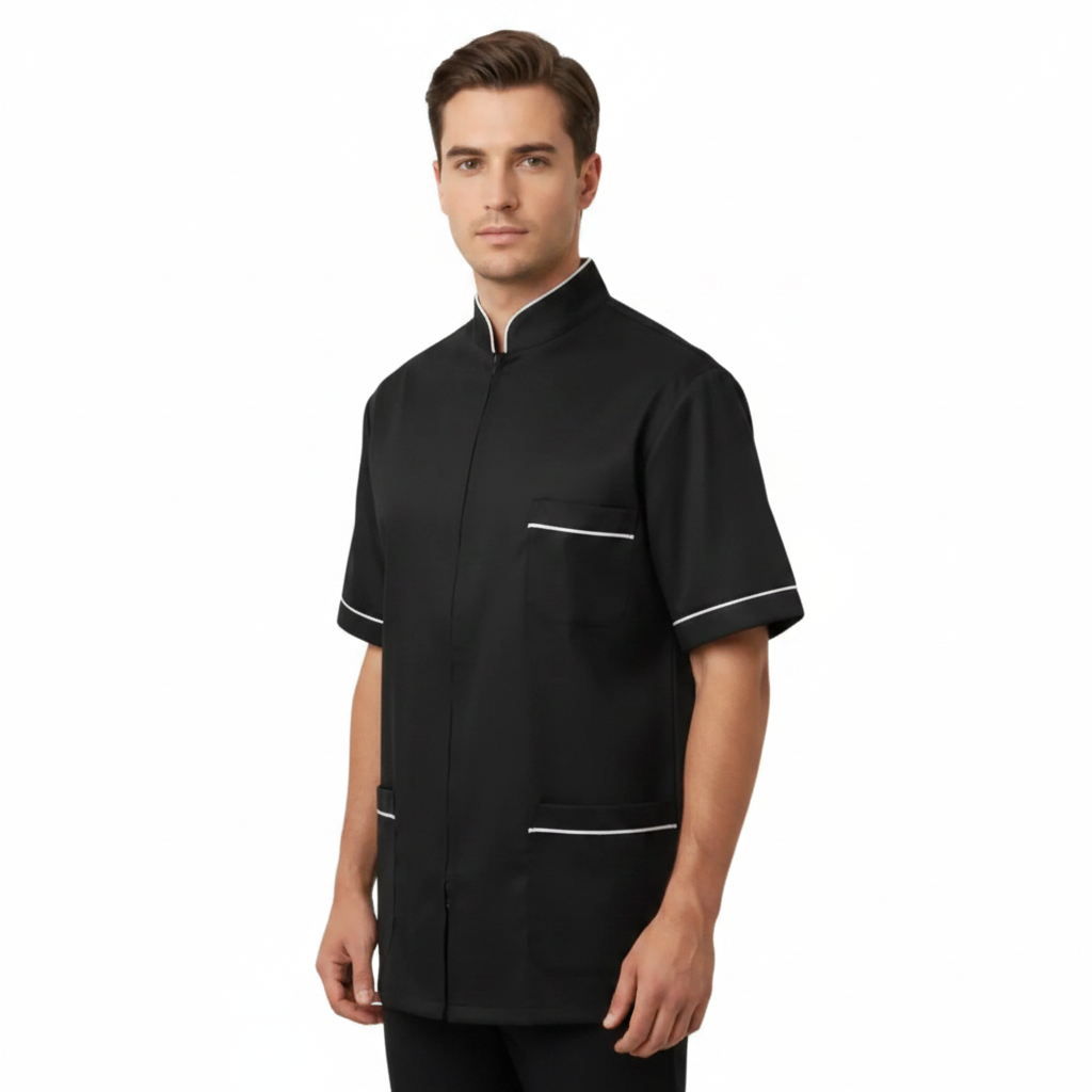 Camici da Lavoro Uomo,nero con Zip, da Laboratorio,medicale,per Cucina,Casacca da Lavoro COD: 25051